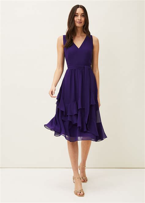 Breesha Tiered V Neck Fit And Flare Belted Dress Phase Eight