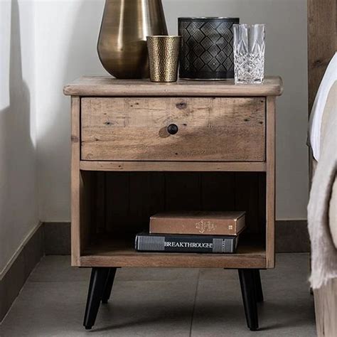 Reclaimed Wood Bedside Table With 2 Drawers Bedside Cabinet Is Handcrafted Using Reclaime