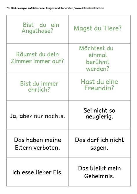 Mini Lesespiel Fragen Und Antworten Inklusionskiste