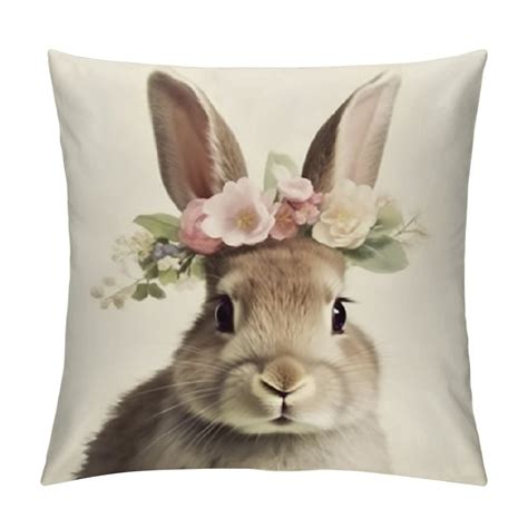 COMIO Easter Bunny Throw Pillow Cover Cute Rabbits Bunny Pillows Floral