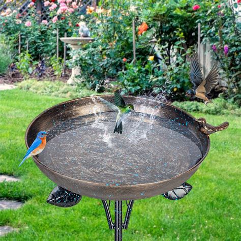 DREAMSOUL 26 Inch Pedestal Bird Bath With 4 Prongs Stake Metal Bird