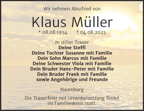 Traueranzeigen Von Klaus M Ller Abschied Nehmen De