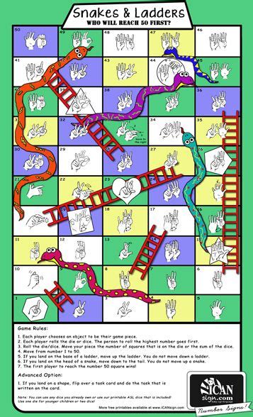 Asl Snakes And Ladders Printable Game With American Sign Language Numbers