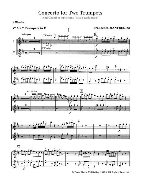 Manfredini Concerto For Two Trumpets By Manfredini Fancesco Qpress