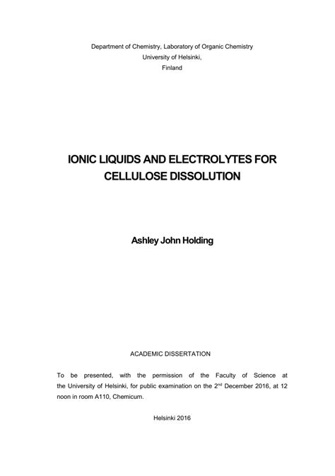 (PDF) Ionic Liquids and Electrolytes for Cellulose Dissolution