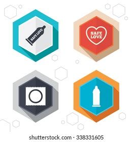 Hexagon Buttons Safe Sex Love Icons Vector De Stock Libre De Regal As