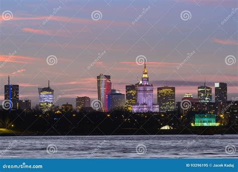 Panorama Of Warsaw Skyline During Sunset Stock Image Image Of