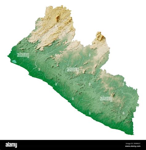 Liberia Highly Detailed 3d Rendering Of Shaded Relief Map With Rivers