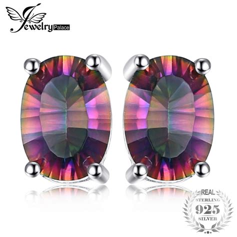 JewelryPalace 3 6ct Genuine Rainbow Fire Mystic Topaz Oval Earrings