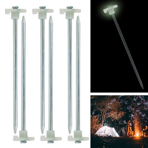 Pc Heavy Duty Glow In The Dark Tent Steel Stakes Metal Long Pegs