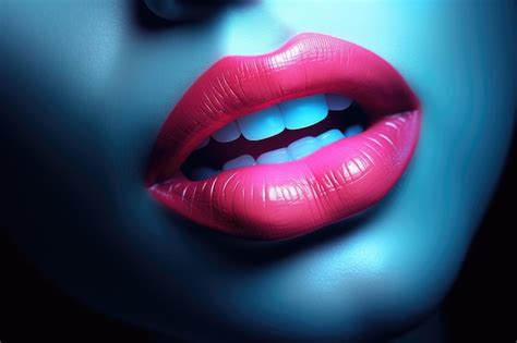 Primer plano de hermosos labios femeninos con lápiz labial rojo