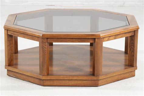 Octagonal Oak Coffee Table With Smoked Glass Top Late 20th Century Ebth