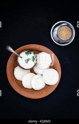 Fresh Steamed Indian Idly Idli Rice Cake Arranged On A Traditional