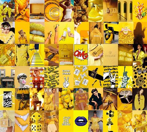 Yellow Wall Collage Kit Yellow Collage Kit Yellow Aesthetic Etsy