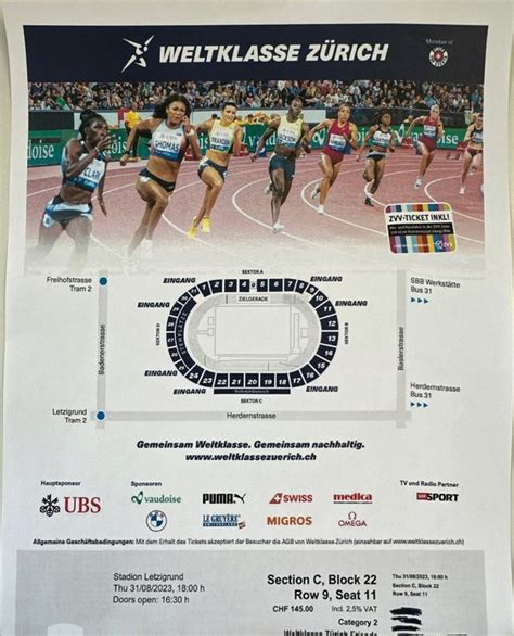 Weltklasse Zürich Diamond League 2 x Sektor C Tickets Kaufen auf