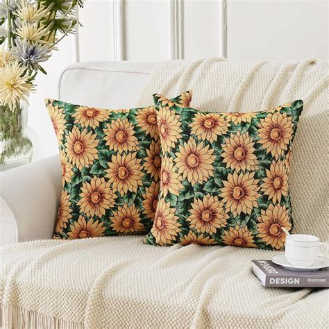 Bleum Cade Outdoor Summer Pillow Covers 18 X 18 Inch 2 Pack Sunflowers