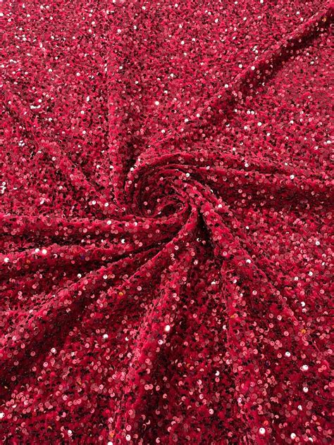 Stretch Velvet Sequins Fabric Burgundy Velvet Sequins 2 Way Stretc