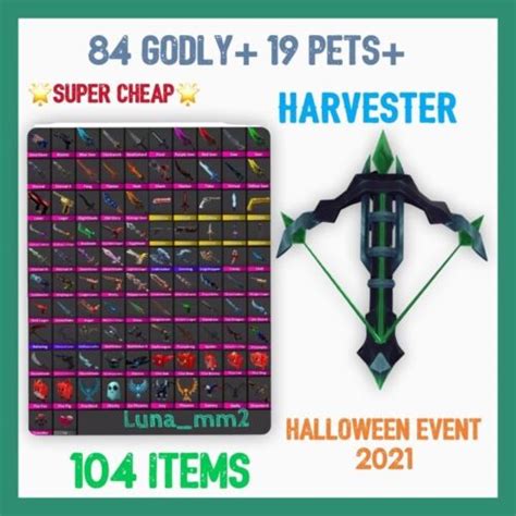 Mm2 Small Set Bundle Full Set 84 Godly 19 Pet 🌟1x Harvester 🌟 104