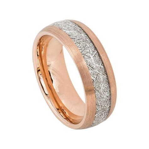 Rose Gold Ring Mens Wedding Band 8mm Engagement Band Meteorite Ring