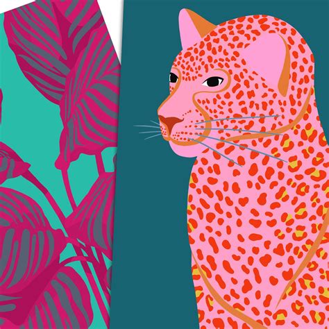 Pink Leopard Art Print Set Of 2 A3 Art Prints Plant Art Etsy