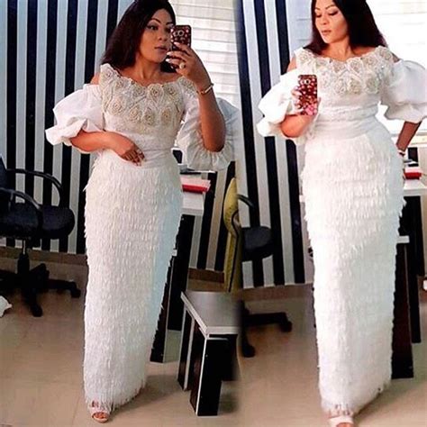 White Lace Aso Ebi Lovely Styles Long Gown Styles Dezango Fashion Zone