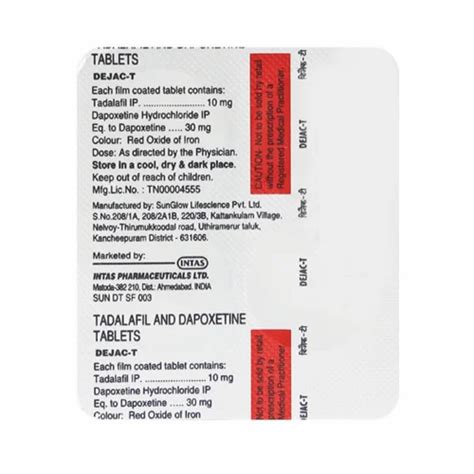 Dejac T Tablet Tadalafil Mg Dapoxetine Mg At Rs Strip