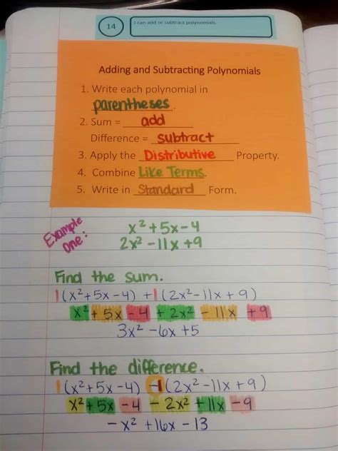 Adding and Subtracting Polynomials Notes | Math = Love