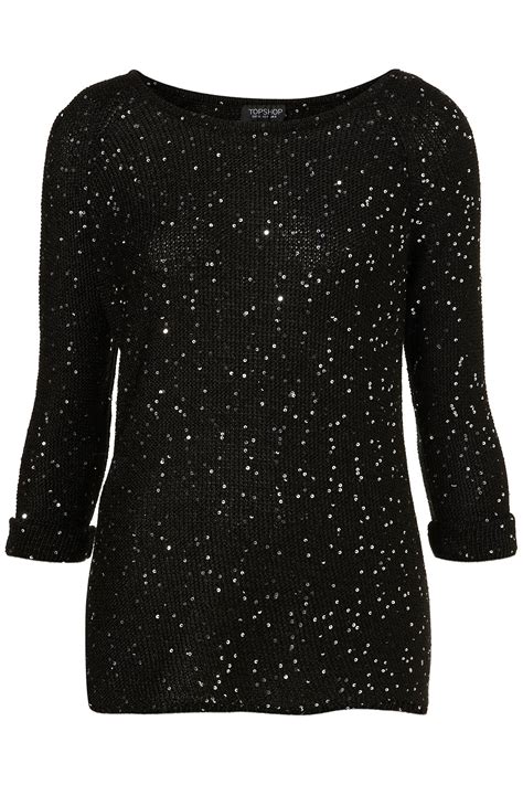 Lyst Topshop Knitted Sequin Jumper In Black