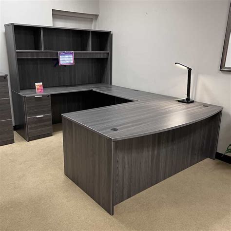 New 71 Bow Front U Desk And 2 Pedestal Files W Open Hutch Various