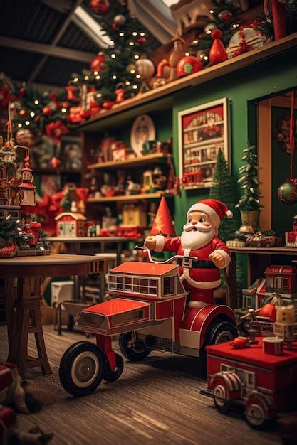 Premium AI Image | Santa's workshop Red and green toys presents and elves