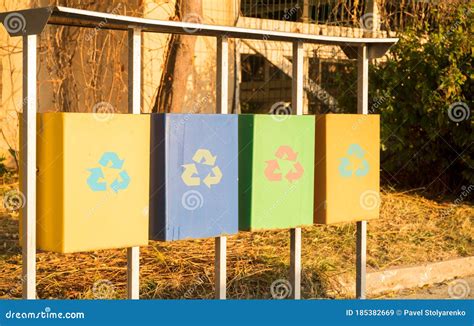 Multi Colored Bins For Separate Garbage Collection Stock Image Image