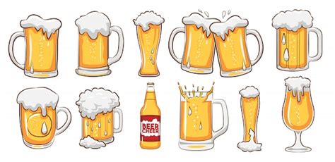 Vetor De Caneca De Cerveja Definir Clipart Vetor Premium