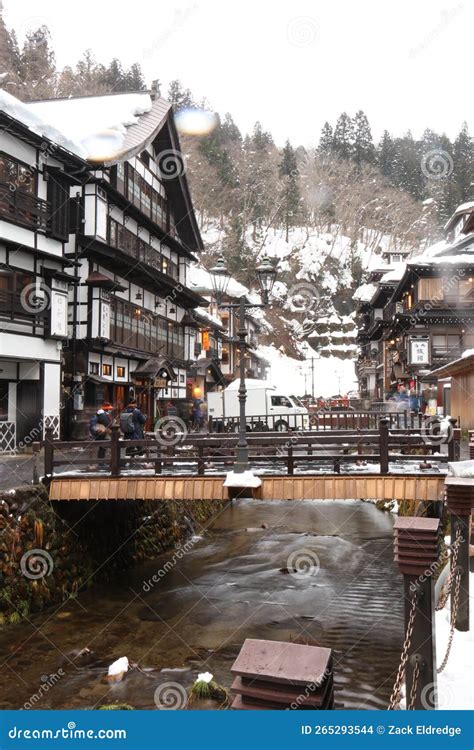 Beautiful And Quaint Ginzan Onsen In Obanazawa During The Winter Time In The Snow Editorial