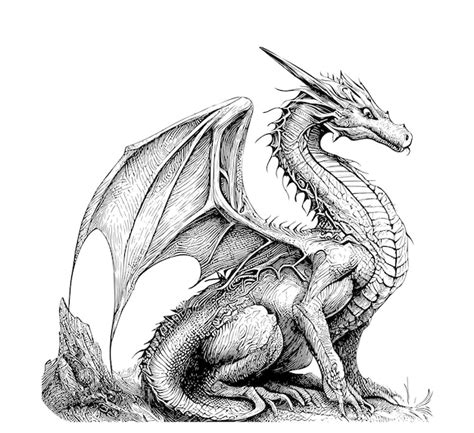 Premium Vector A Dragon With Wings And A Tail Is Sitting On The Ground