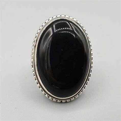 Sterling Zilveren Ring Met Brede Ovale Zwarte Onyx Ring Maat Ring