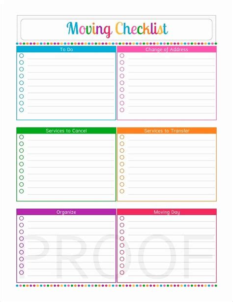 Moving Checklist Printable Template