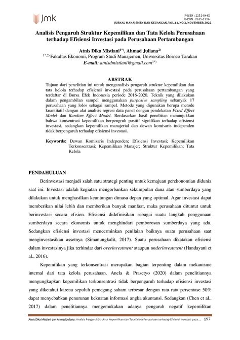 Analisis Pengaruh Struktur Kepemilikan Dan Tata Kelola Perusahaan