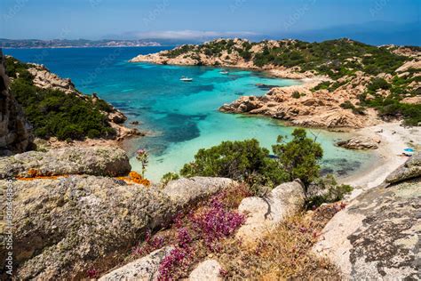 Panoramic view of Cala Napoletana on the island of Caprera, located in the La Maddalena ...