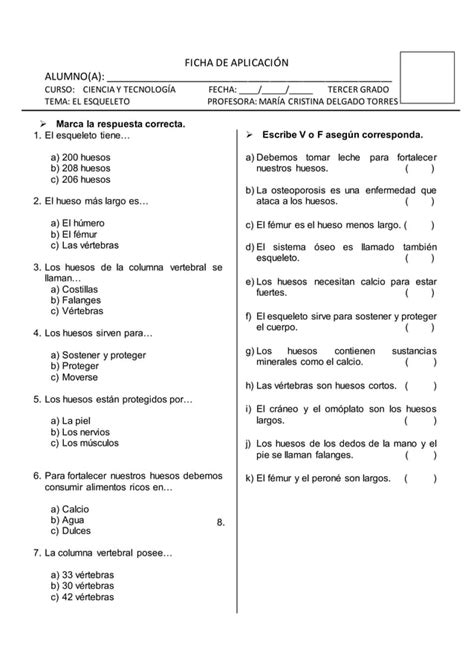 Ficha De Evaluaci N El Esqueleto Docx