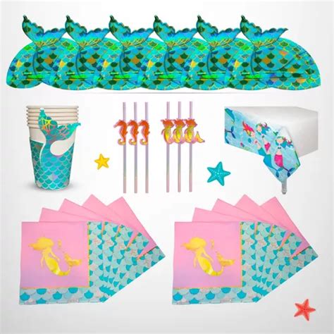 Combo Cotillon Descartable Sirena Mesa Infantil Cumplea Os