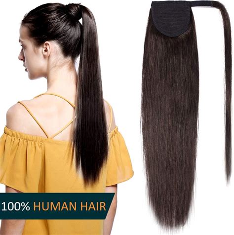 Wrap Around 100 Real Human Hair Ponytail Extension With Clip Long