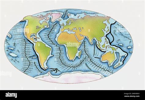 World map of ocean ridges and trenches Stock Photo - Alamy