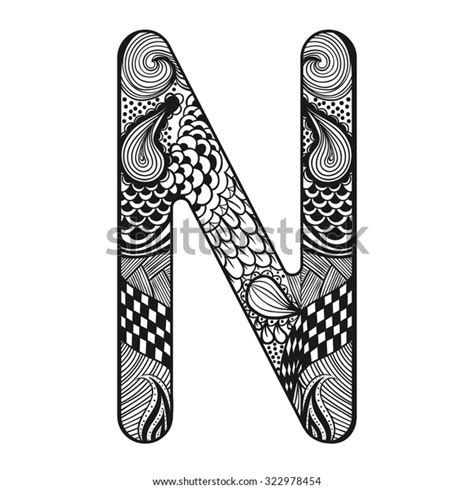 Zentangle Stylized Alphabet Lace Letter N Vector De Stock Libre De