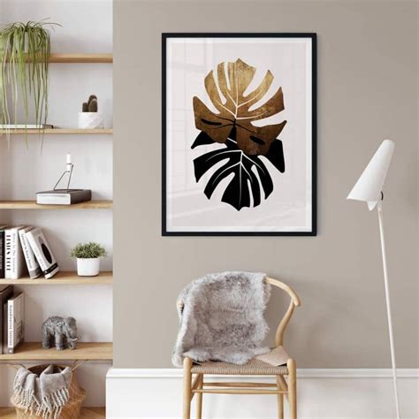 Poster Kubistika Monstera Noir Et Or Wall Art Fr