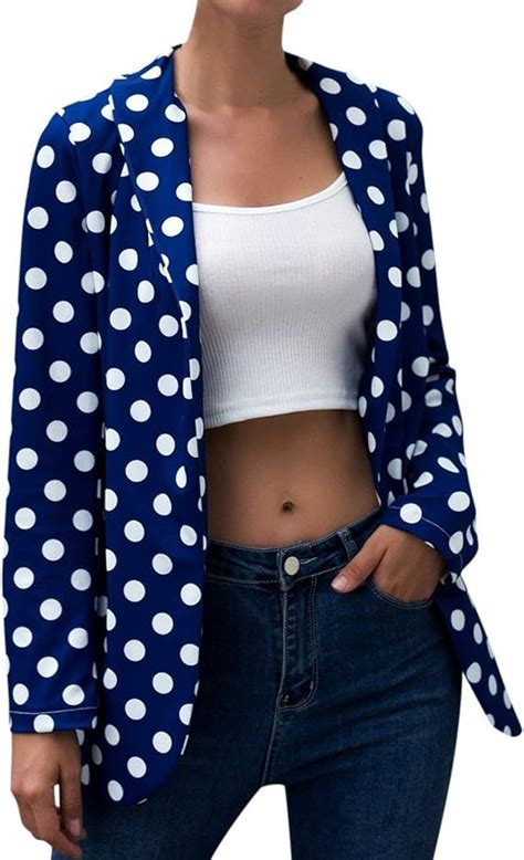 2019 Fashion Polka Dots Women Blazer Coats Pockets Jackets Office Lady Suits Coat Amazonca