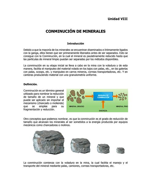 Unidad 8 1 docx holi Unidad VIII CONMINUCIÓN DE MINERALES