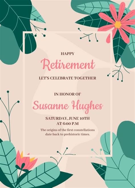 Edit This Hand Drawn Floral Susanne Hughes Retirement Party Invitation Template For Free