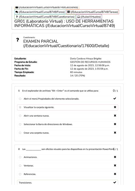 Examen parcial Resultados Cuestionario USO DE Herramientas Informáticas