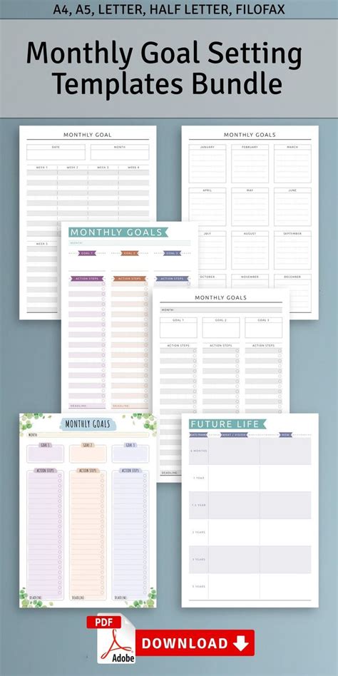 Monthly Goal Setting Templates Bundle Goal Setting Planner Kit Goal