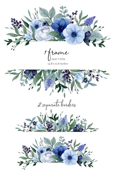 Blue Floral Flower Frame Clipart Wildflower Border Png Etsy